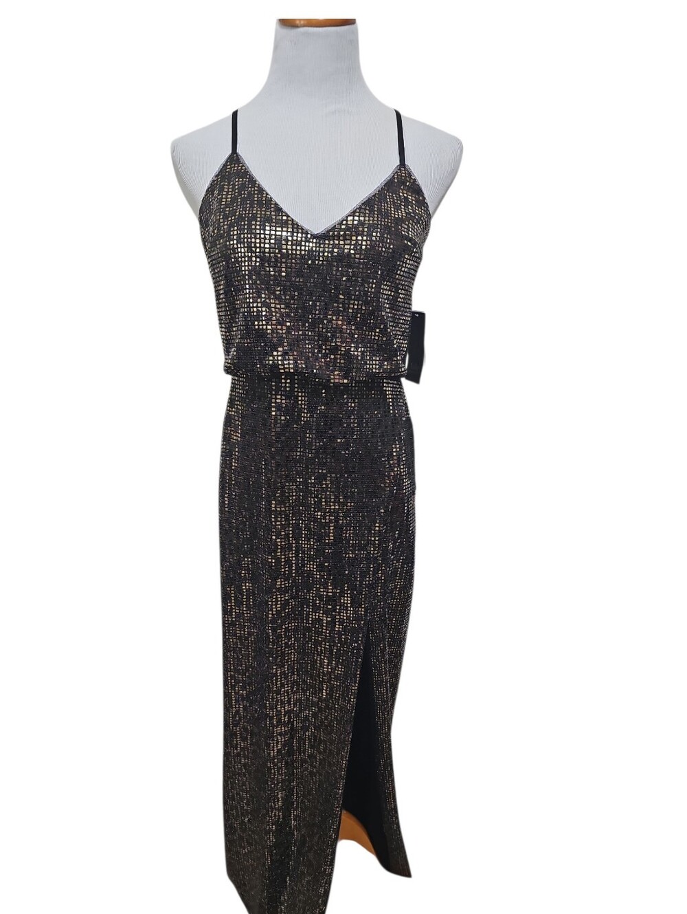 Aidan Mattox Black & Gold Halter Blouson Gown Sz 4